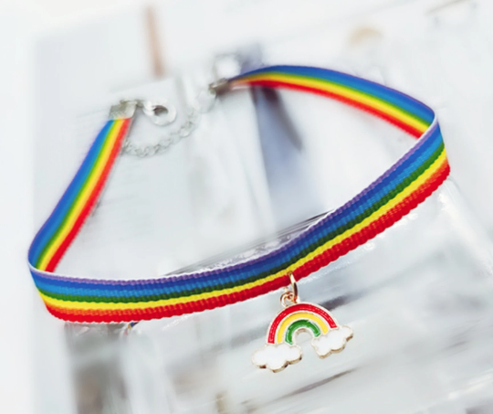 Rainbow Choker, Rainbow Enamel Pendant, Stainless Steel, Rainbow choker. Gift Idea