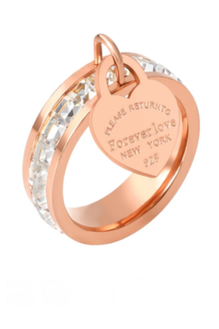 Gold Ring, Rose Gold Ring, Silver Ring, Love Heart Charm Rings, Elegant Cubic Zirconia, Ideal Gift