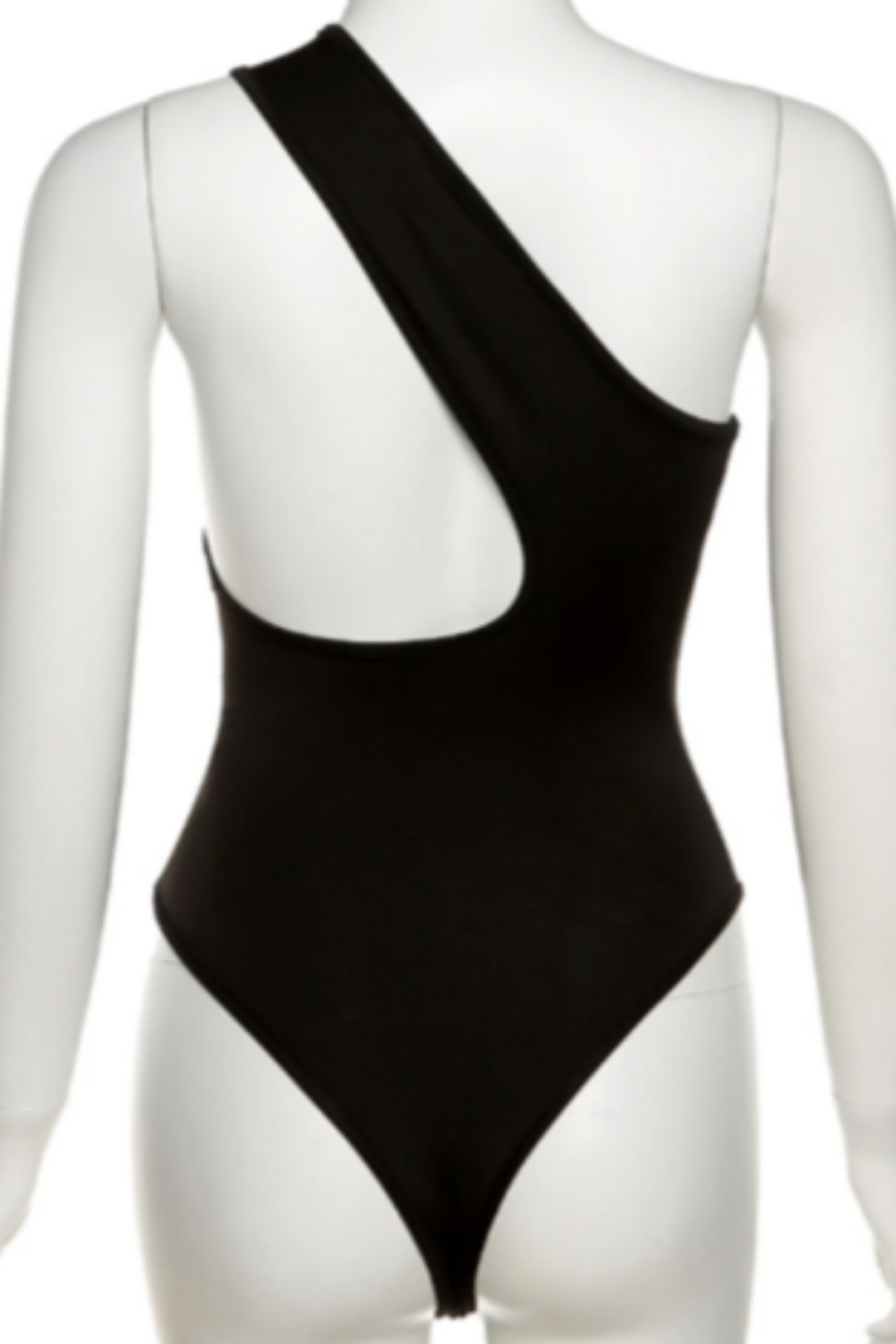 Black Asymmetric Cut Out Front One Shoulder Sleeveless Bodycon Bodysuit