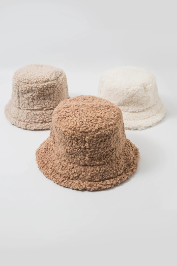 Solid Fuzzy Bucket Hat, Faux Fur Festival Bucket Hat, Available in Black, White & Beige