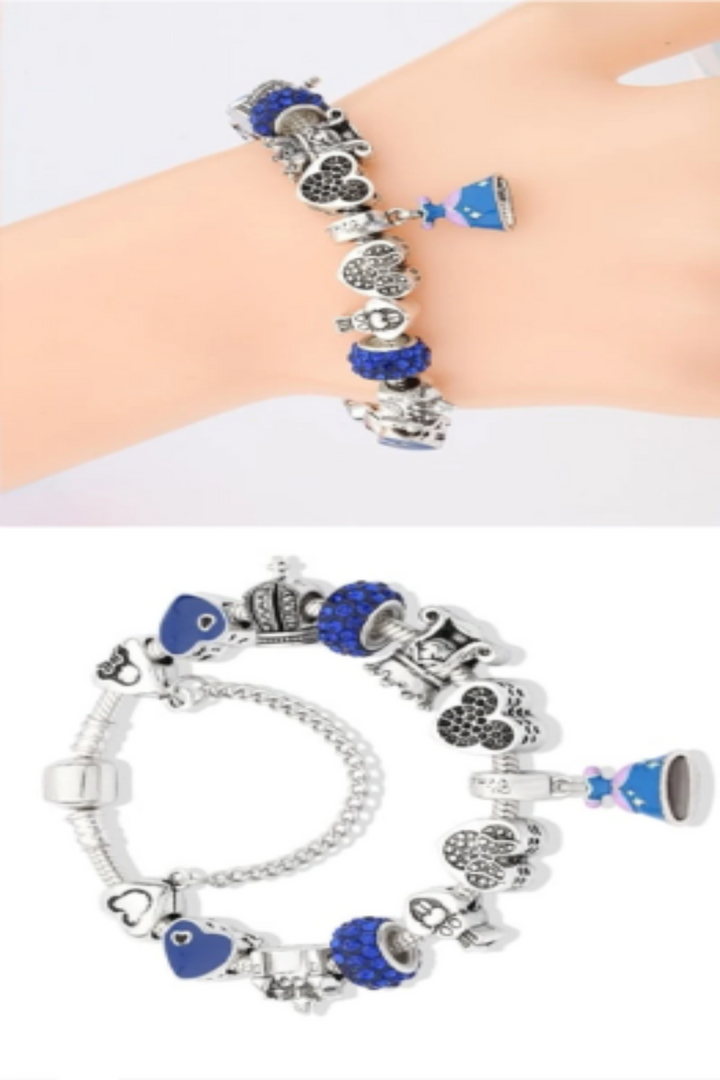 Charm Mickey Bracelet, Silver Finish, Girls, Women Multi Charm Rhinestone Crystal Bracelet. Beautiful Gift, [Size: 18cm] (48 Hour Dispatch)