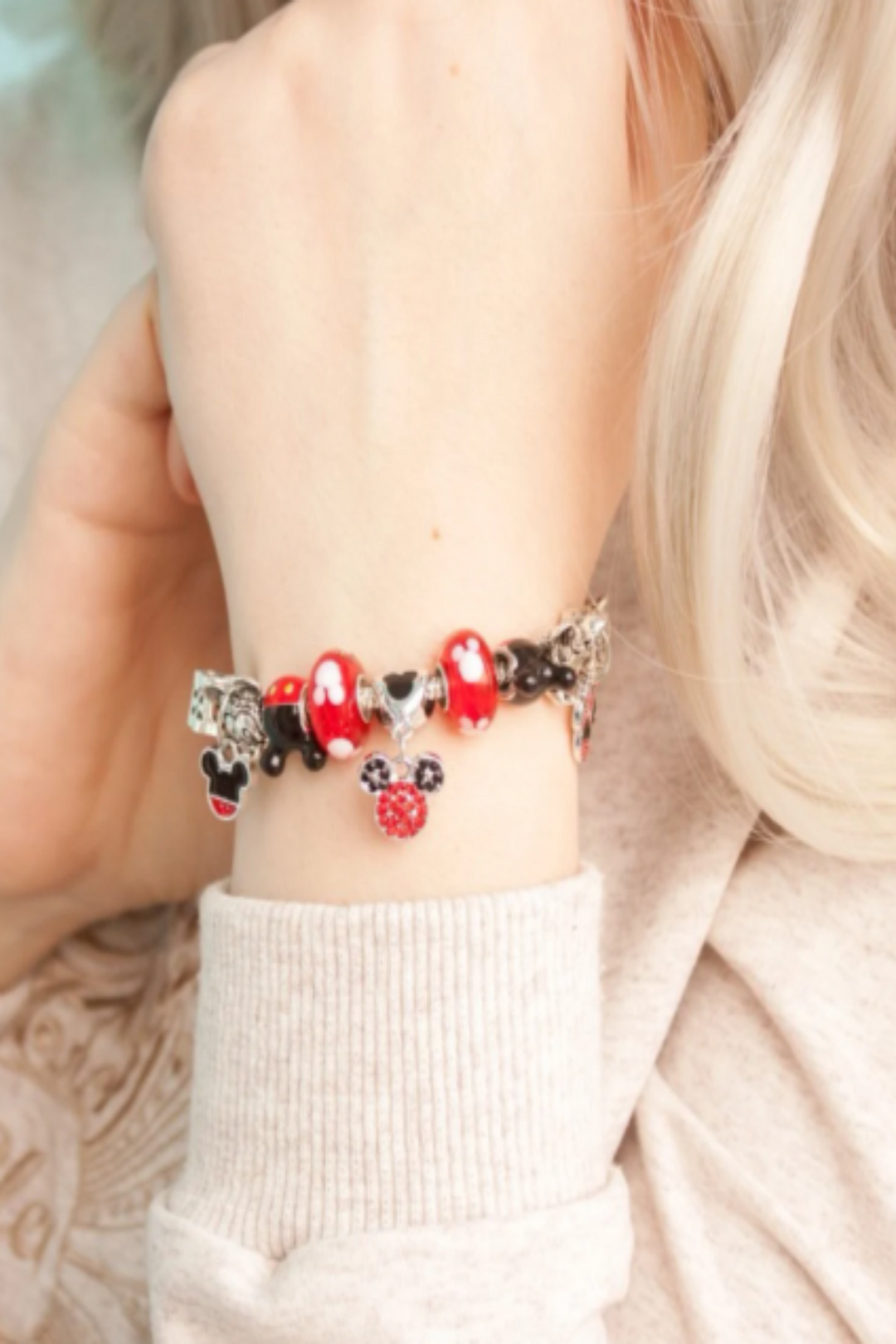 Charm Mickey Bracelet. Silver Finish, Girls, Women Multi Charm Rhinestone Crystal Bracelet. Beautiful Gift, Size: 18cm (48 Hour Dispatch)