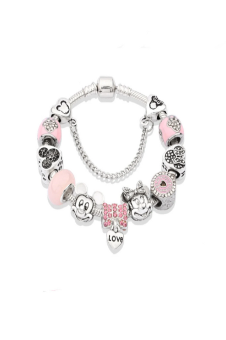 Charm Mickey Bracelet, Silver Finish, Girls, Women Multi Charm Rhinestone Crystal Bracelet. Beautiful Gift, [Size- 18cm] (48 Hour Dispatch)