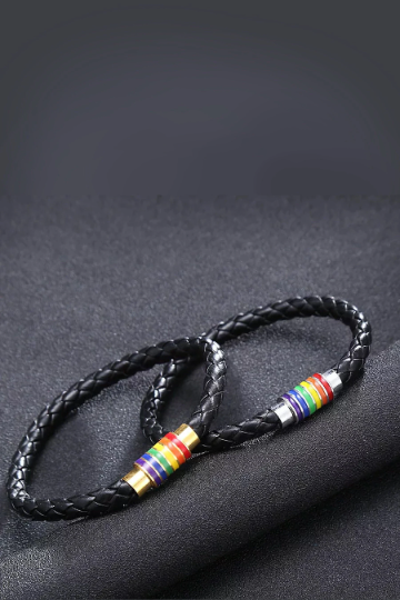 Rainbow Clasp Faux Leather Plaited Bracelet, Woven Faux Leather LGBTQ Pride Bracelet, Available in Gold & Silver Clasp