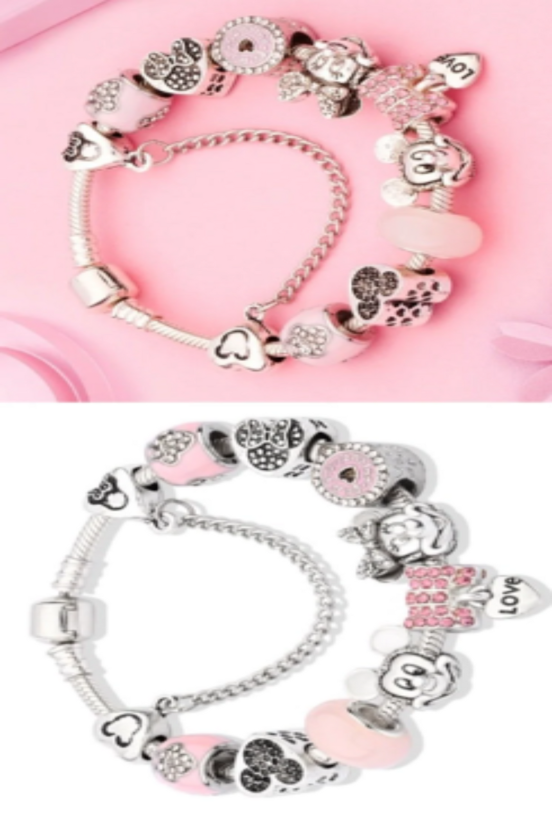 Charm Mickey Bracelet, Silver Finish, Girls, Women Multi Charm Rhinestone Crystal Bracelet. Beautiful Gift, [Size- 18cm] (48 Hour Dispatch)