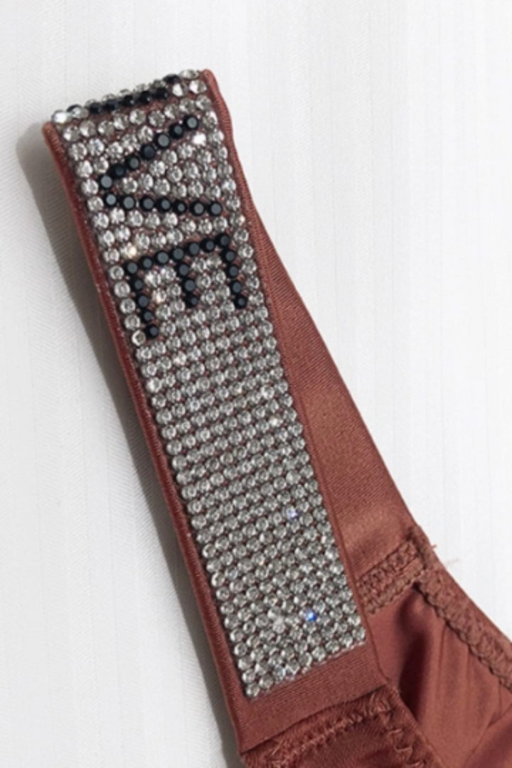 High Leg Wide Elastic Waist Band Satin Tanga, Rhinestone Detailing, LOVE Lettering, Available in 5 Colours