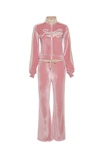 Y2K Velour Graphic Design Tracksuit Set, Available in the Colors Caramel Brown & Pink