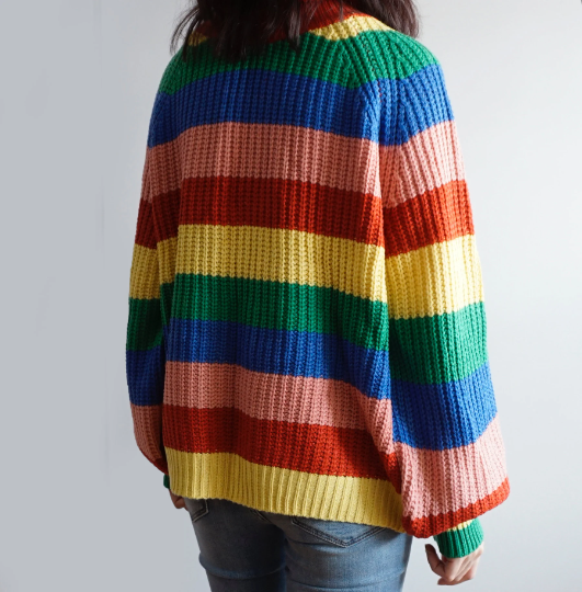 Jumper, Long Sleeve, Striped, Rainbow Striped Top, Turtleneck, Knitted Sweater, Pullover