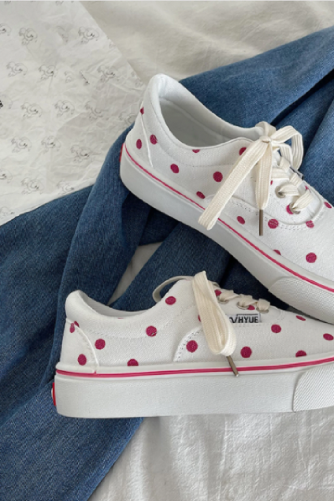 White Sneakers, Red Polka Dot Design, Canvas Shoes, Lace Up Shoes