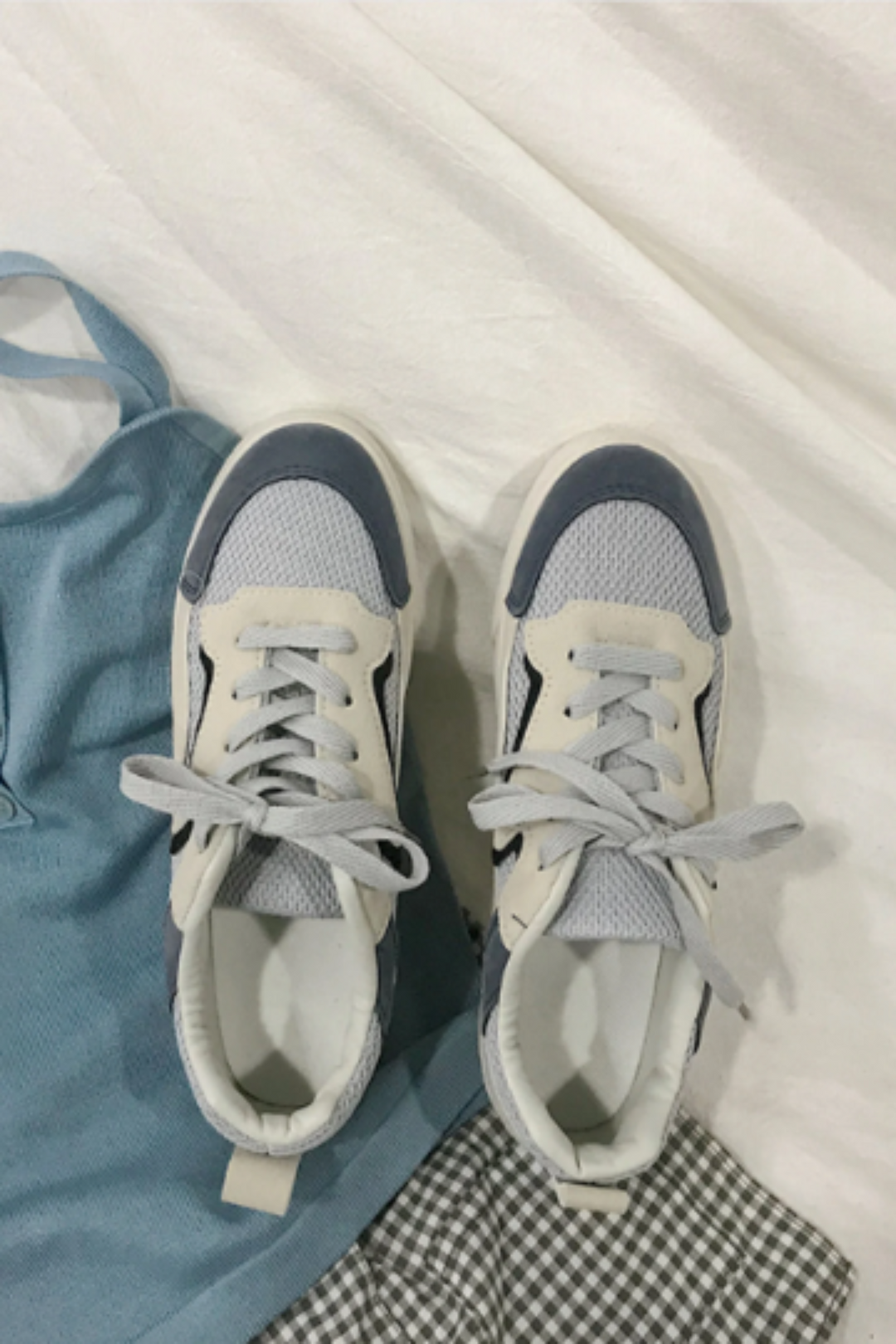 Lace Up Sneakers, White & Pastel Blue Trainers, Unisex Trainers and Sneakers