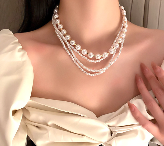 Pearl Choker, 4 strand Pearl Necklace, Classy Pearl Necklace, Faux Pearl Necklace, Pearl, Gold Necklace