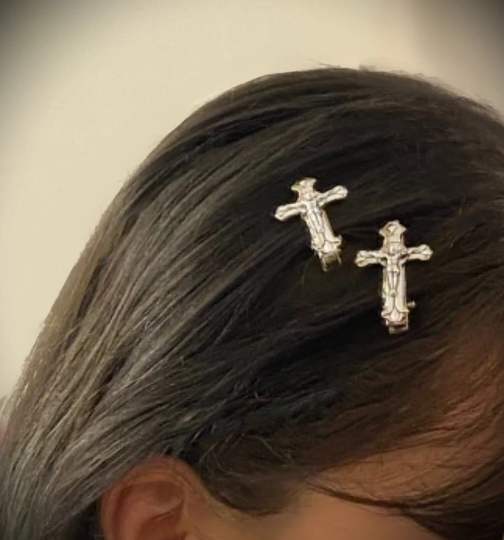 Hair Pins, Cross Hair Clips, Silver Finish