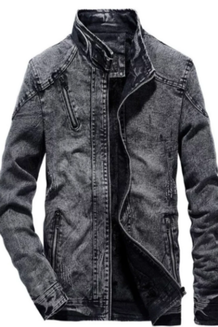 Denim Jacket Men Moto Biker Jean Jacket Summer Autumn Fashion Solid Plus Velvet Stand Collar Men's Denim Jacket Casual Straight Coat