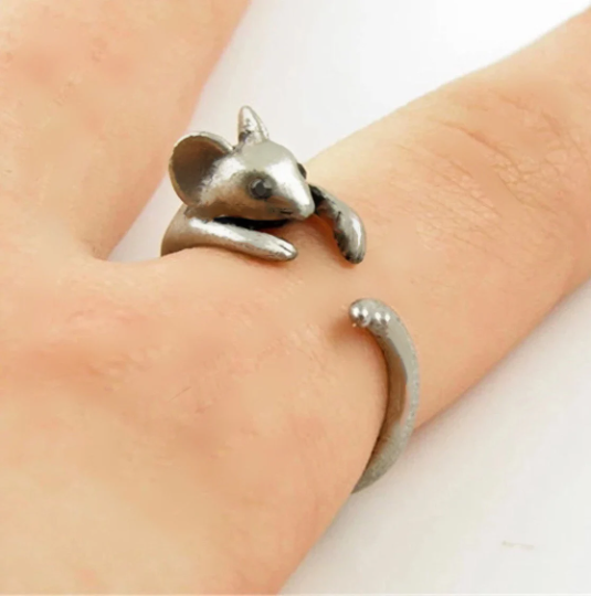 Mouse Ring, Adjustable Ring, Men, Women, Unique Design, Gift Idea, Silver finish