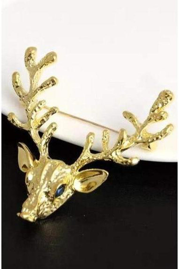 Elegant Deer Brooch, gold finish. - Hayati London