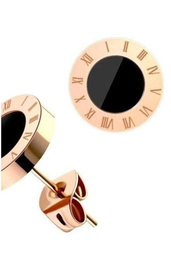 Elegant Roman Numeral Earrings, Rose Gold finish - Hayati London