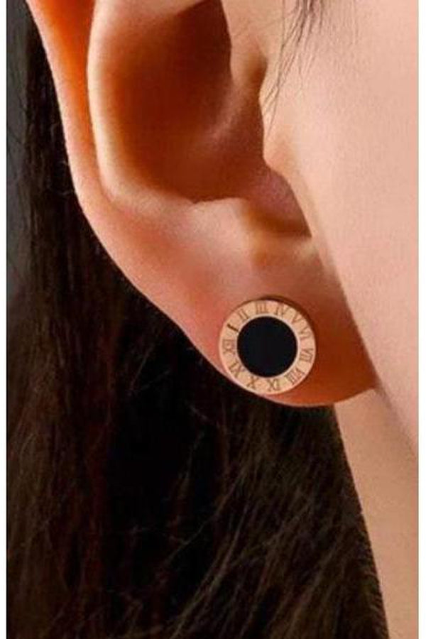 Elegant Roman Numeral Earrings, Rose Gold finish - Hayati London