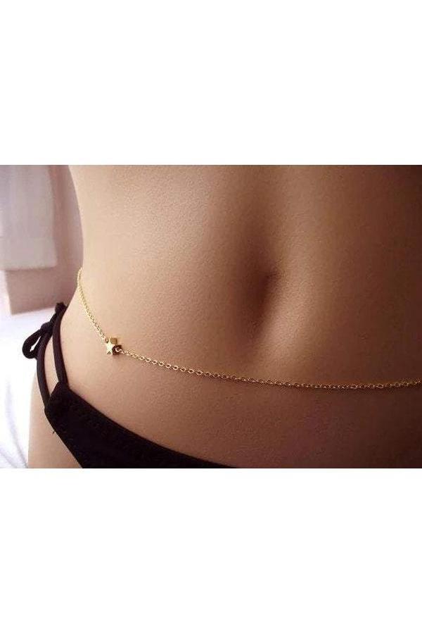 Enchanting Boho Star Chain Belt, Waist Chain Designer Female Fringe Gold Long Metal Belt Dress Body Art Jewelry - Hayati London