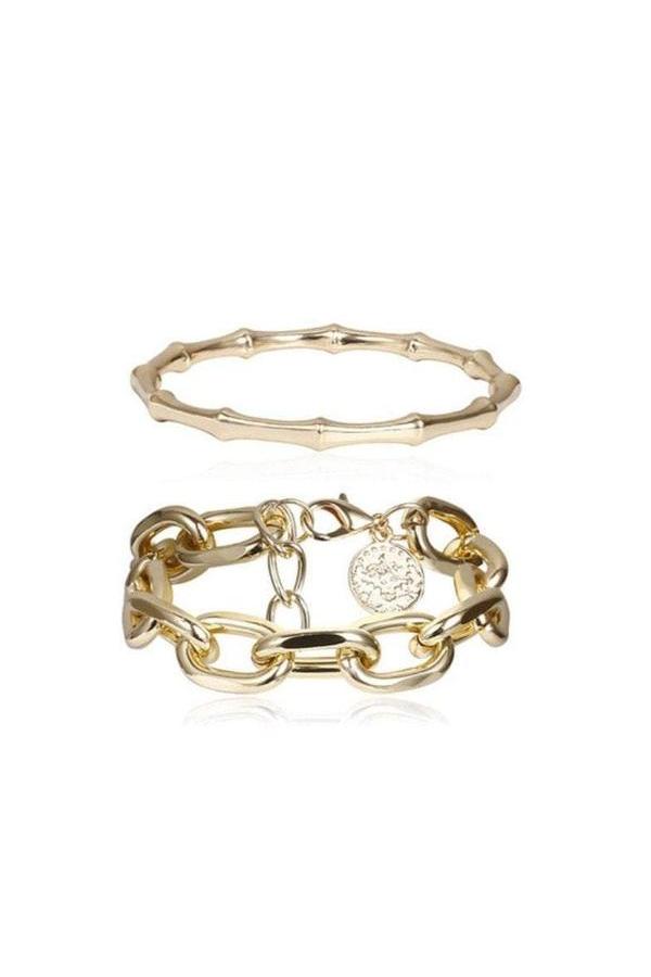 Exquisite Two Piece Bracelet Gold Metal Chain Link Bangle Set for Women Beautifully Crafted Contemporary Jewlery - Hayati London