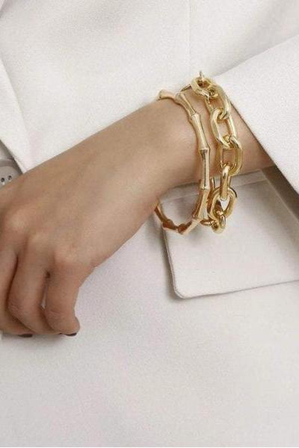 Exquisite Two Piece Bracelet Gold Metal Chain Link Bangle Set for Women Beautifully Crafted Contemporary Jewlery - Hayati London