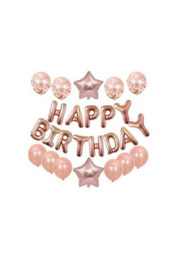 Happy Birthday Foil Balloon Pack, Rose Gold, Silver, Pink, Party Balloons - Hayati London