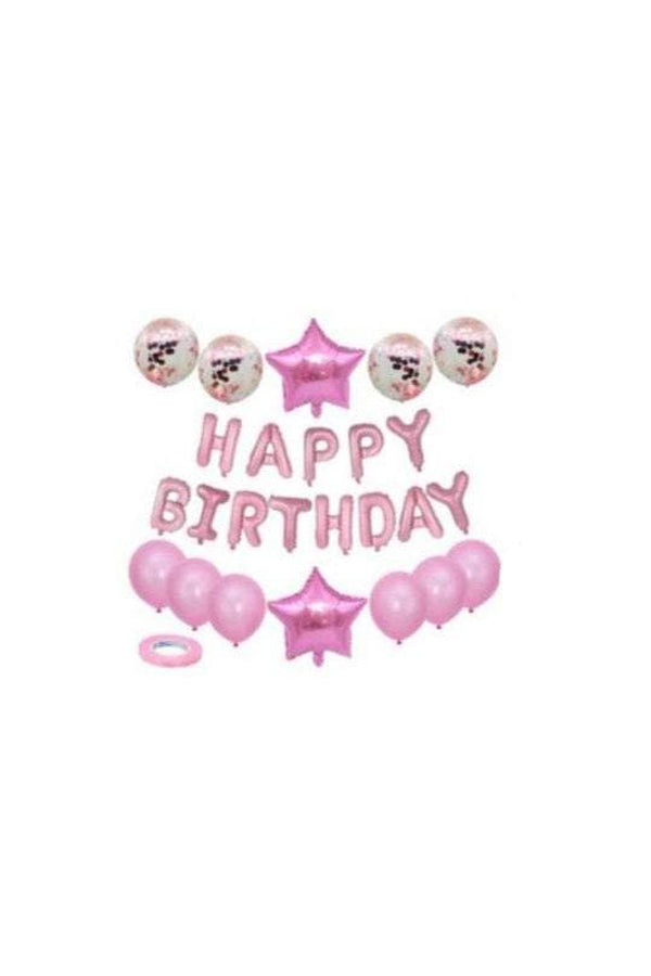 Happy Birthday Foil Balloon Pack, Rose Gold, Silver, Pink, Party Balloons - Hayati London