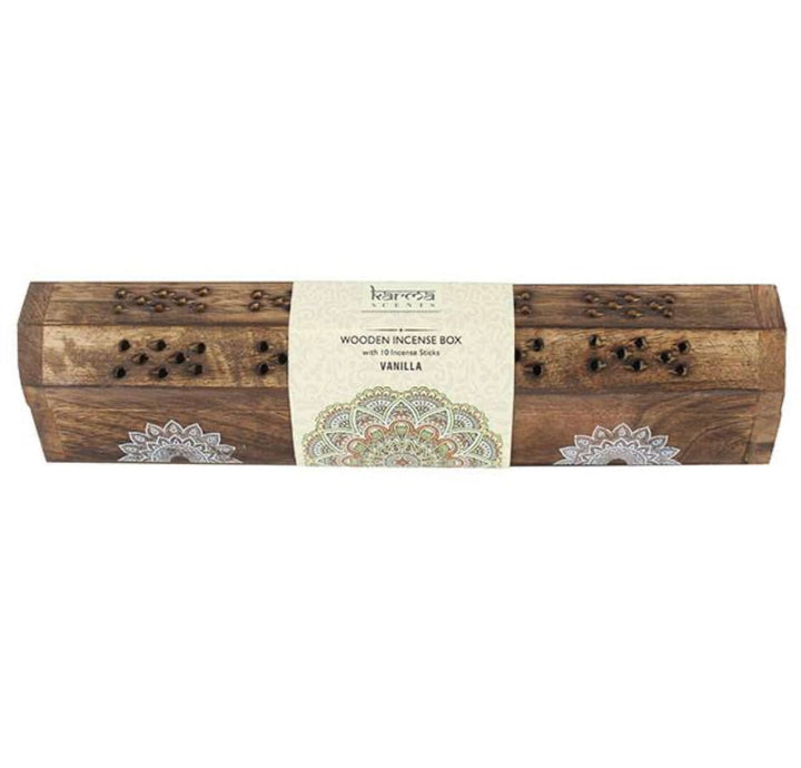 Wooden Incense Hand Made Box, with Incense Sticks, Patchouli, Rose Geranium, Jasmin, Sandalwood, Vanilla, Morning Blossom - Hayati London