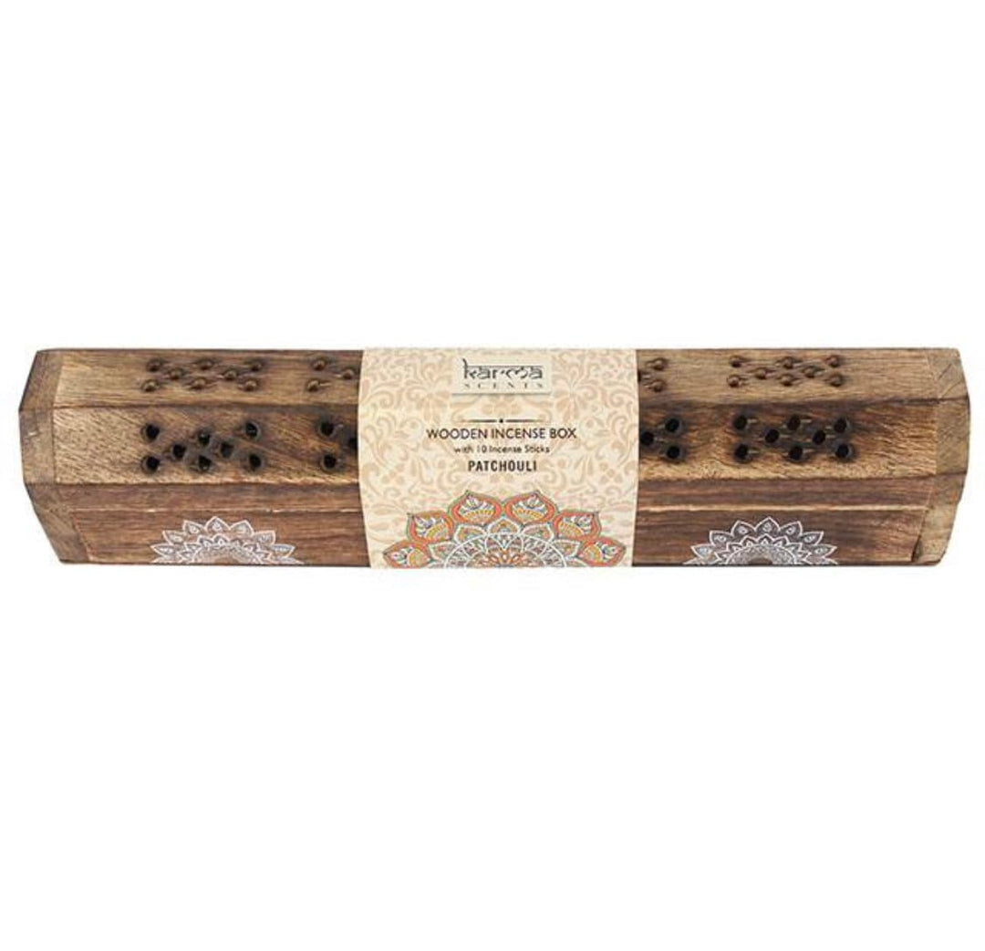 Wooden Incense Hand Made Box, with Incense Sticks, Patchouli, Rose Geranium, Jasmin, Sandalwood, Vanilla, Morning Blossom - Hayati London