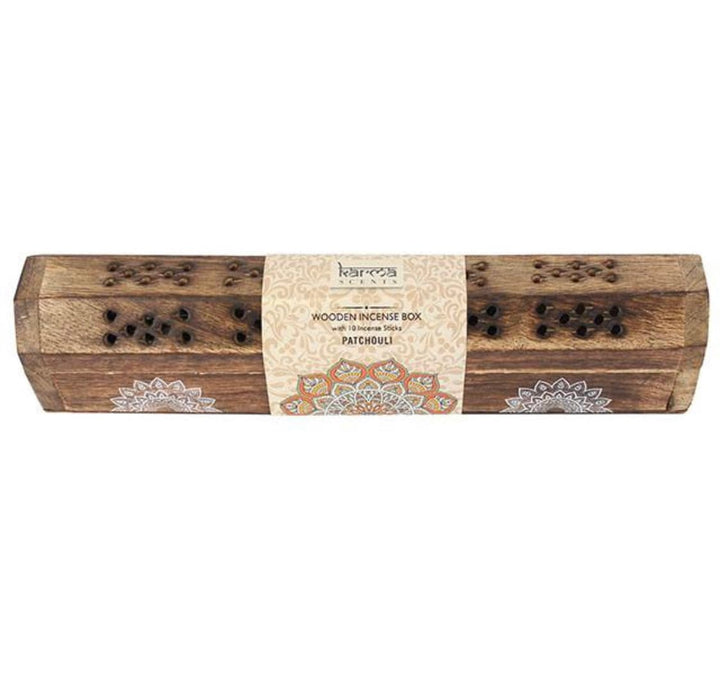 Wooden Incense Hand Made Box, with Incense Sticks, Patchouli, Rose Geranium, Jasmin, Sandalwood, Vanilla, Morning Blossom - Hayati London