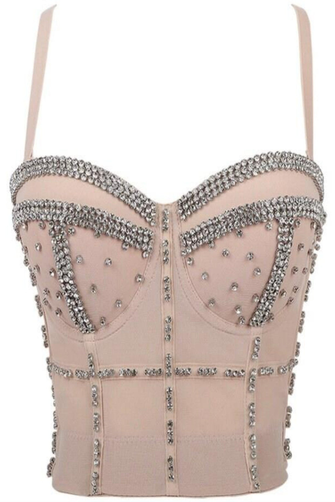 Rhinestone Diamond Bustier, Crop Top, Black, Nude colors, Stunning Sparkly Top - Hayati London