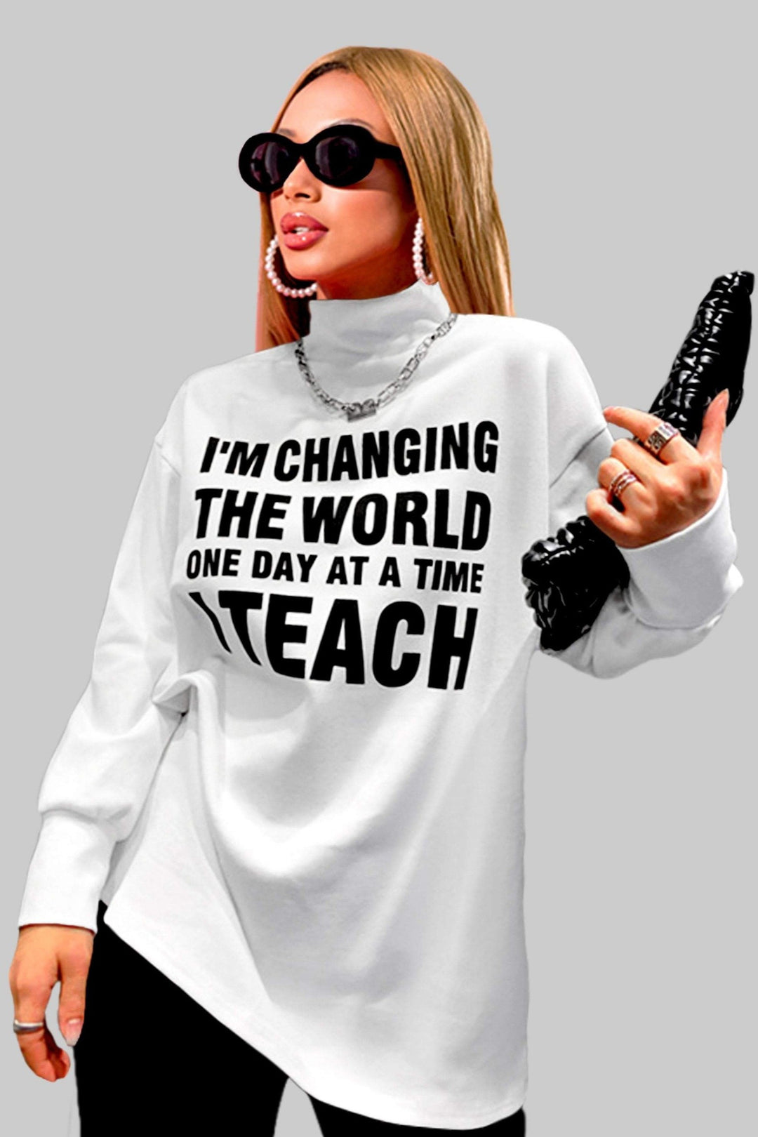 Polo Neck, Long Sleeve Jersey, Oversized top, sweatshirt with slogan, comfortable, warm - Hayati London