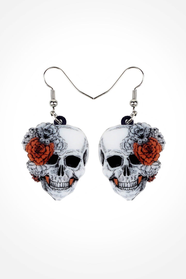 Skull Earrings, Drop, Dangle, Long Punk Rock Jewelry For Women Girls Ladies. Ideal for Halloween, Day of the Dead