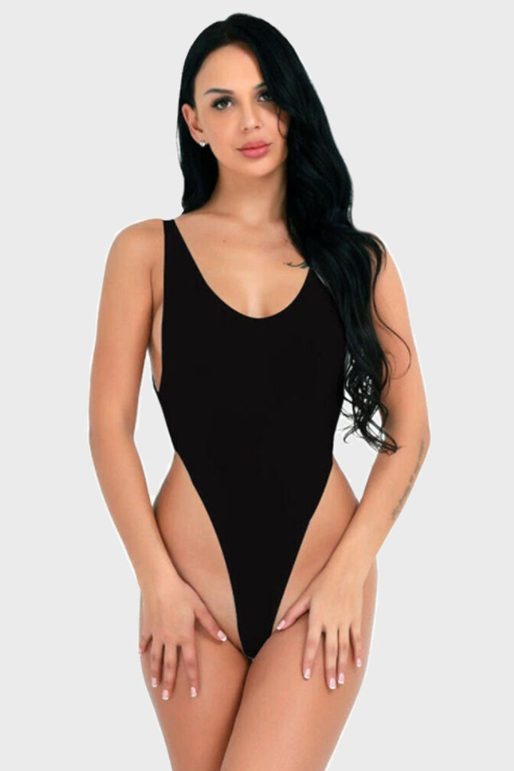 Black High Leg Backless Sleeveless Bodysuit