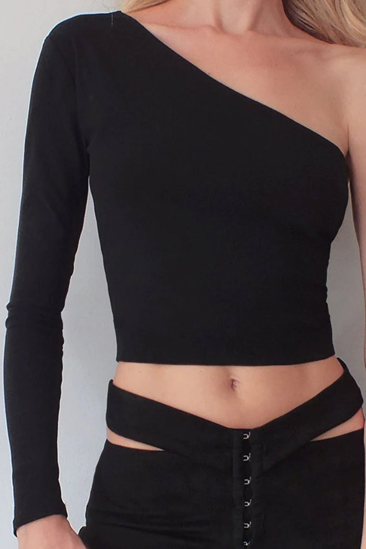 Black One Shoulder Backless Cut Out Crop Top