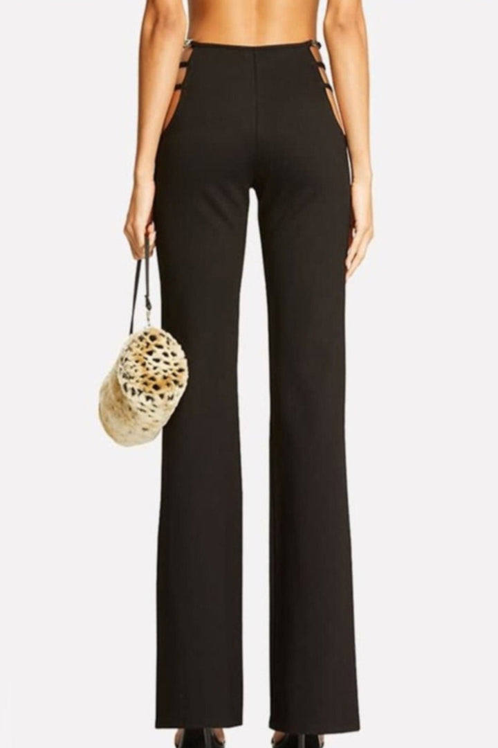 Flared High Waist Cut Out Waist Detailing Trousers, Available in Black & White