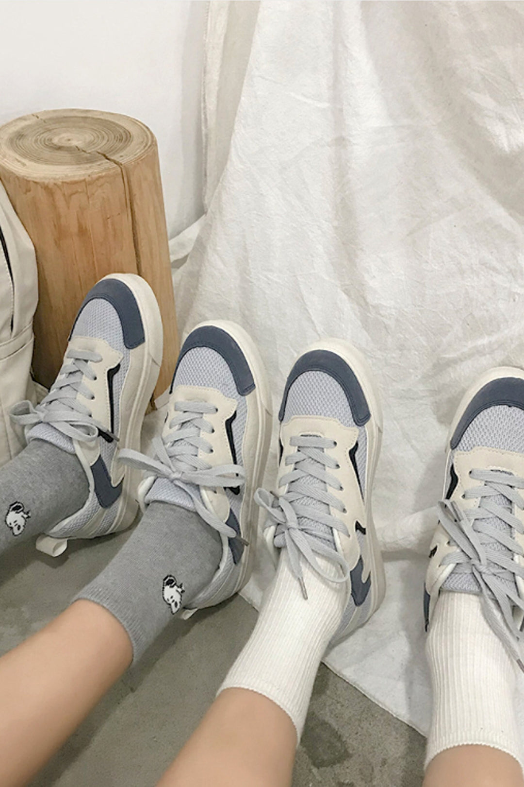 Lace Up Sneakers, White & Pastel Blue Trainers, Unisex Trainers and Sneakers