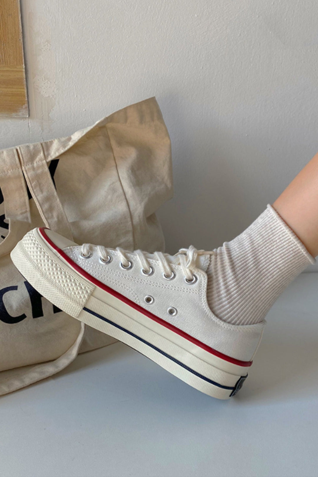 Chunky Sneakers, Lace Up Canvas Shoes, Unisex Trainers, Available in 2 Colours Black & White