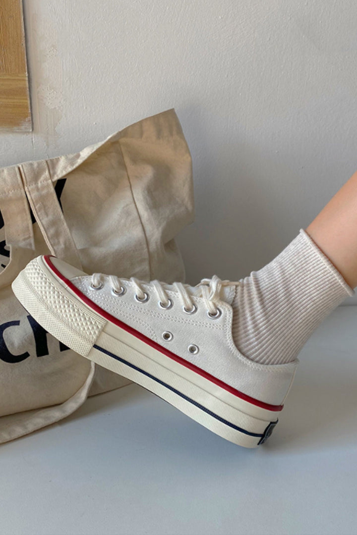 Chunky Sneakers, Lace Up Canvas Shoes, Unisex Trainers, Available in 2 Colours Black & White