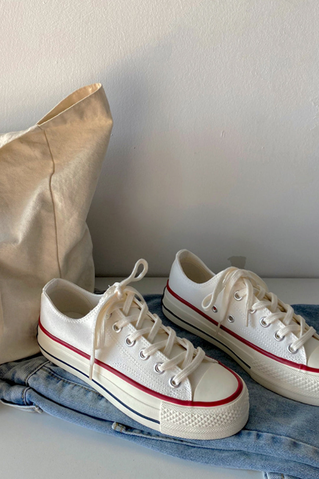 Chunky Sneakers, Lace Up Canvas Shoes, Unisex Trainers, Available in 2 Colours Black & White