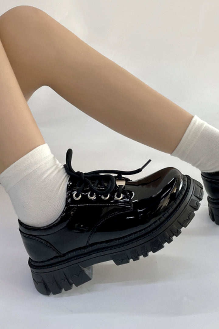 Chunky Treaded Platform Lug Sole Oxford Shoes, Lace Up Shoes, Mary Janes, Available in Black Patent & White Patent