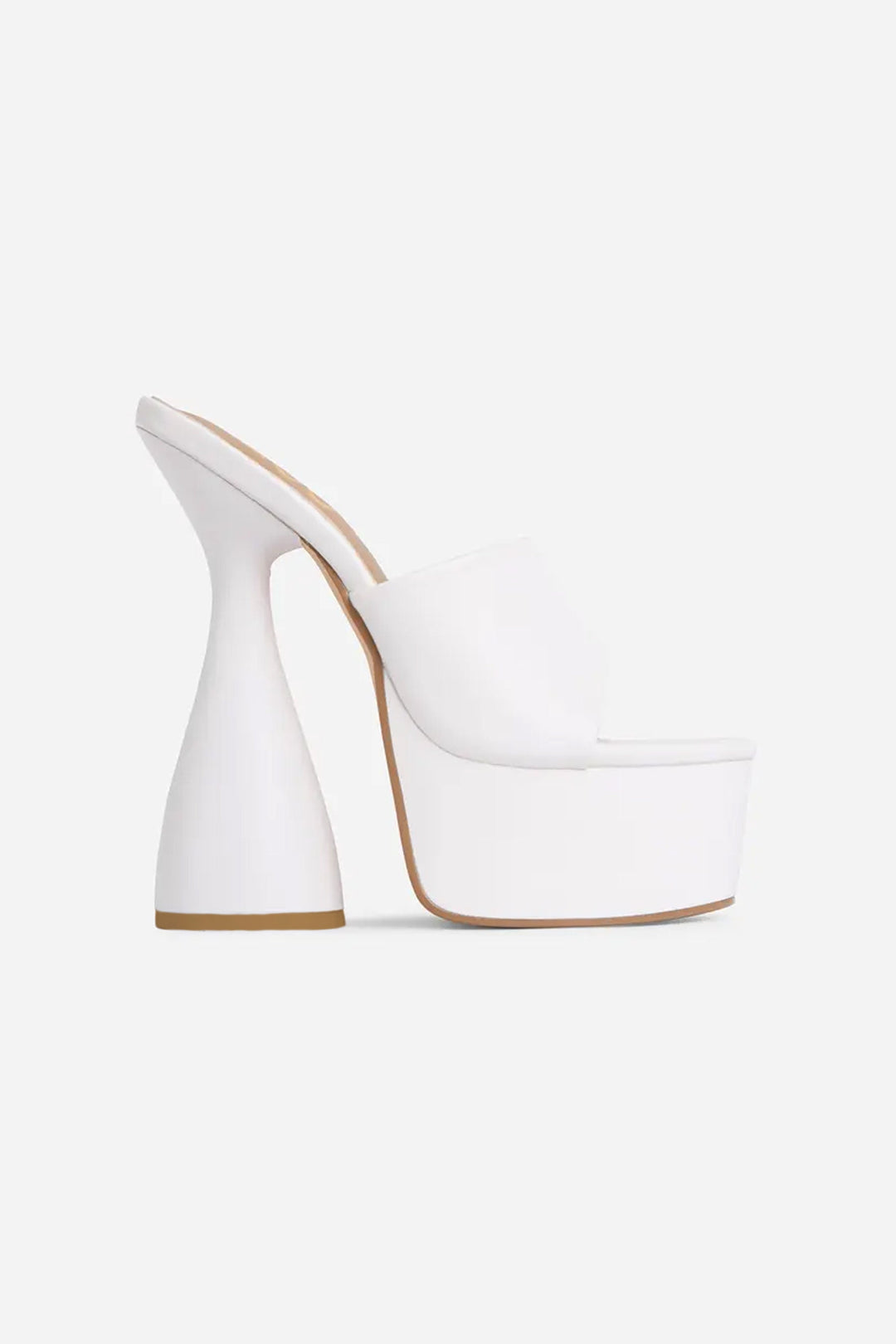 Pearl White Peep Toe Cylinder Platform Heel Mules,  Platform Statement Heel, Faux Leather