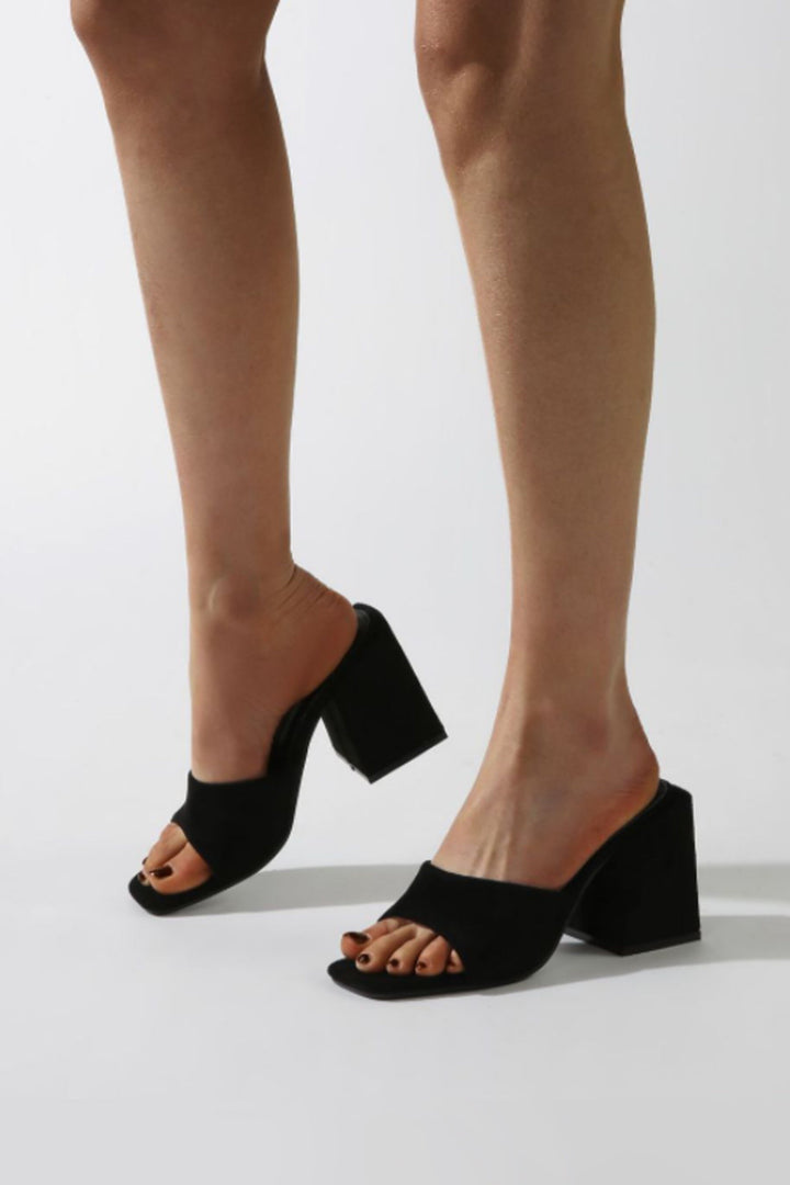 Minimalist Chunky Block Heeled Mule Sandals, Available in Colours Nude Suede & Black Suede