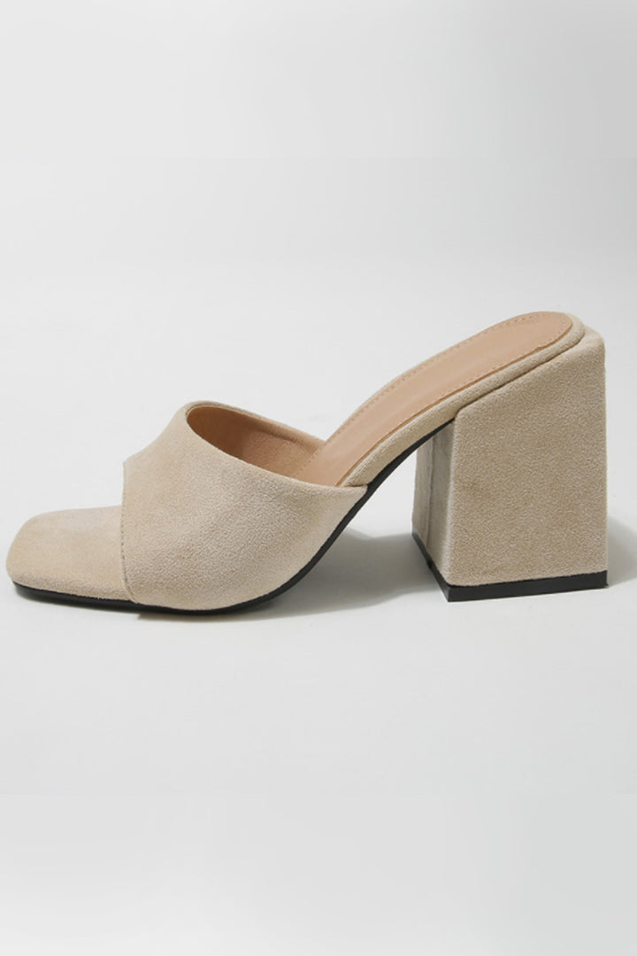 Minimalist Chunky Block Heeled Mule Sandals, Available in Colours Nude Suede & Black Suede