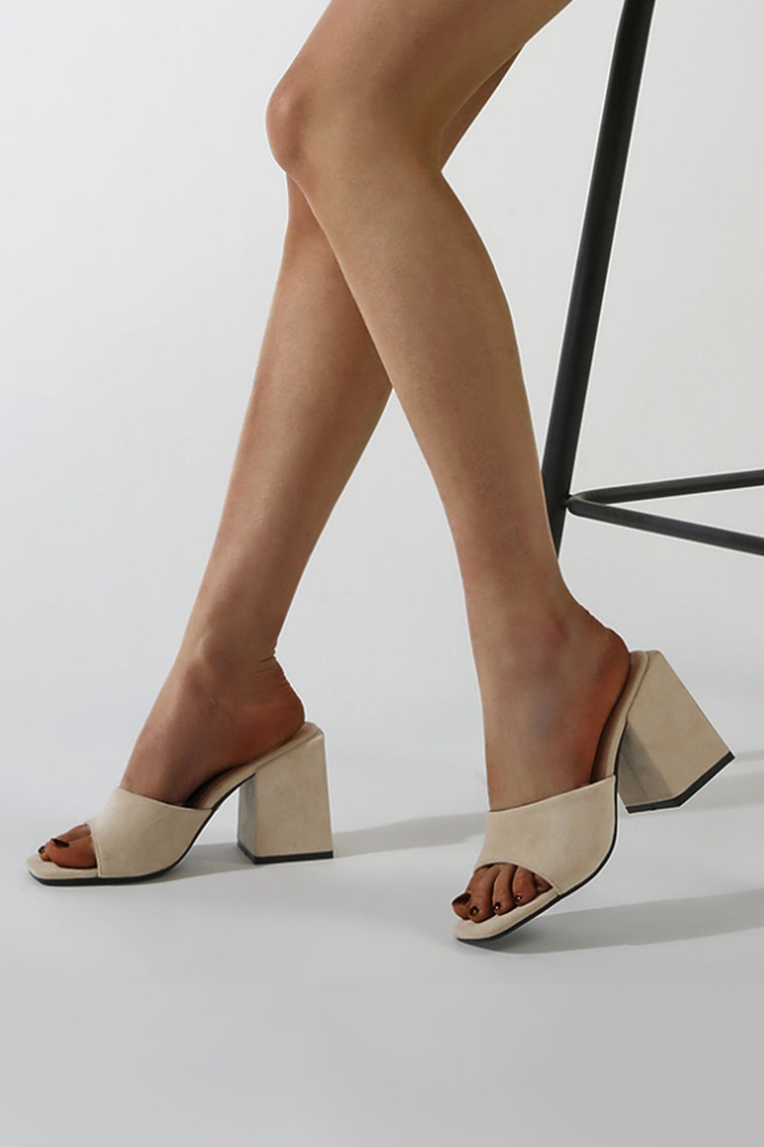 Minimalist Chunky Block Heeled Mule Sandals, Available in Colours Nude Suede & Black Suede