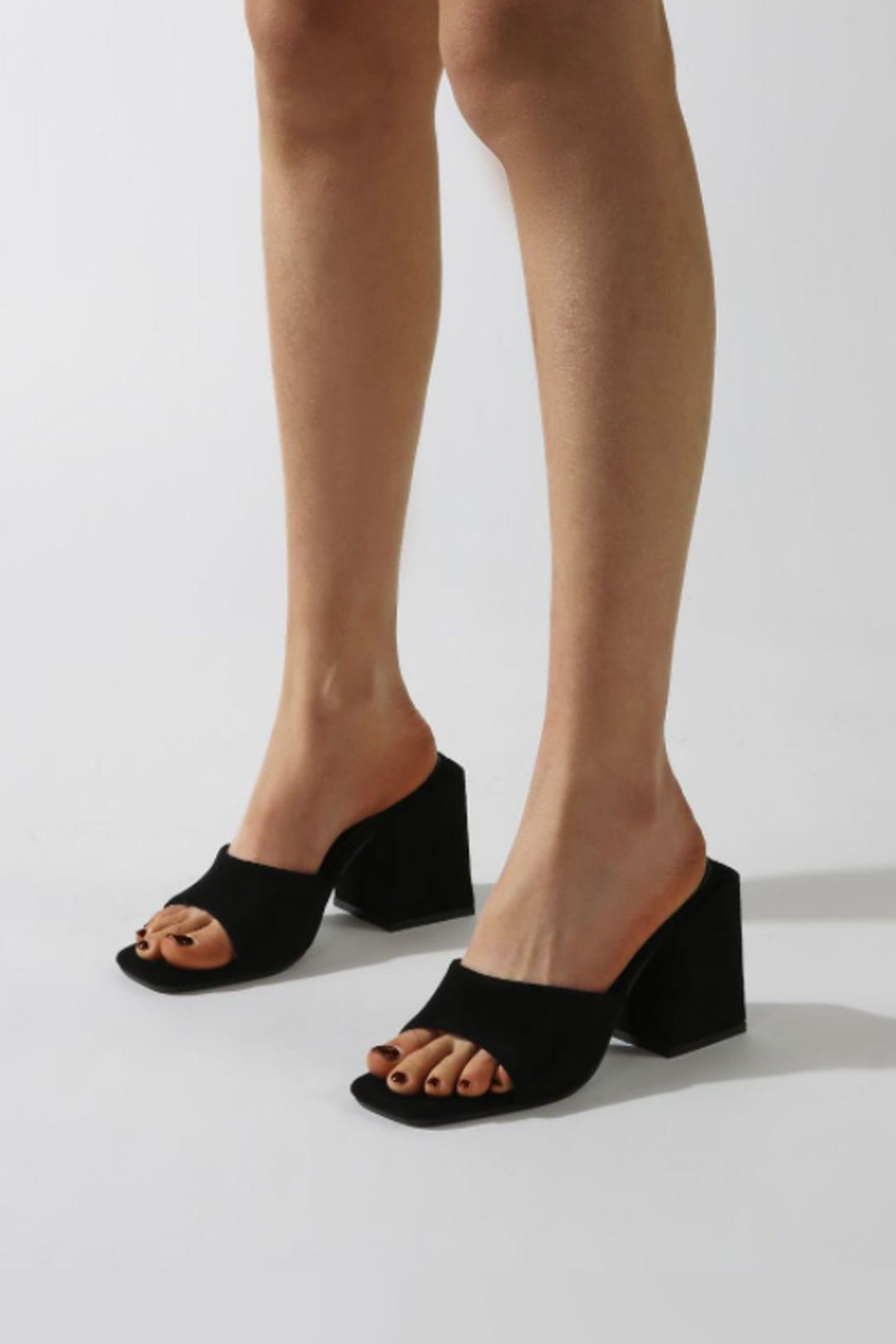 Minimalist Chunky Block Heeled Mule Sandals, Available in Colours Nude Suede & Black Suede