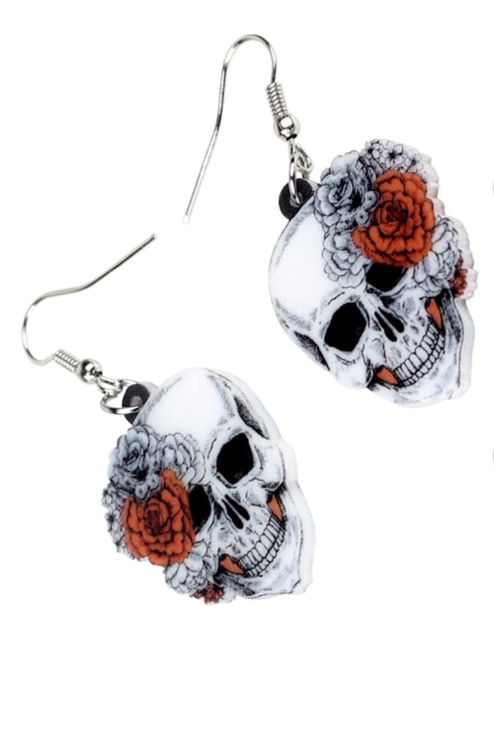 Skull Earrings, Drop, Dangle, Long Punk Rock Jewelry For Women Girls Ladies. Ideal for Halloween, Day of the Dead