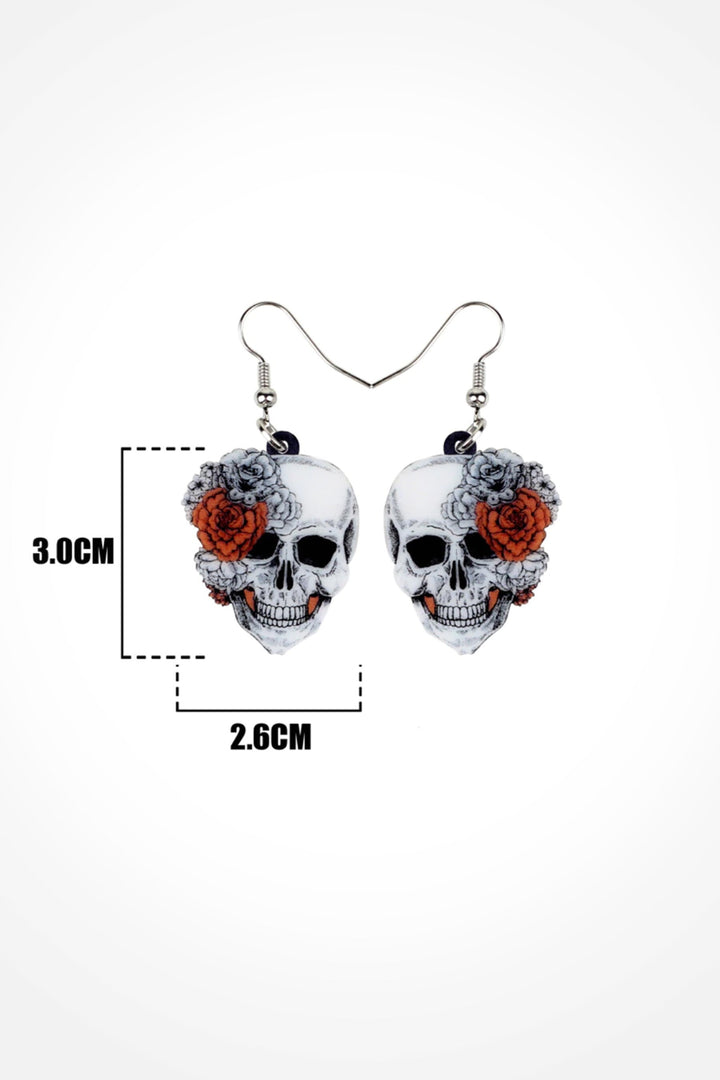 Skull Earrings, Drop, Dangle, Long Punk Rock Jewelry For Women Girls Ladies. Ideal for Halloween, Day of the Dead