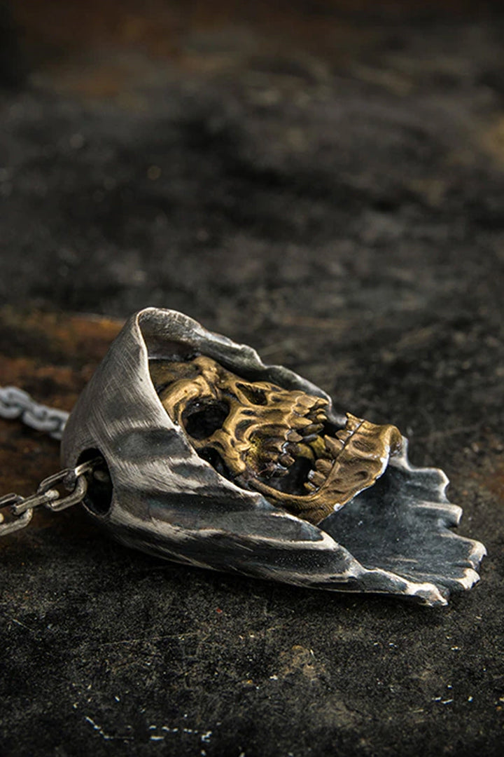 Skull Pendant Necklace, Gold & Antique Silver Finish, Grim Reaper, Men's Fashion, Punk, Biker, Halloween,  Gift (48 Hour Dispatch)