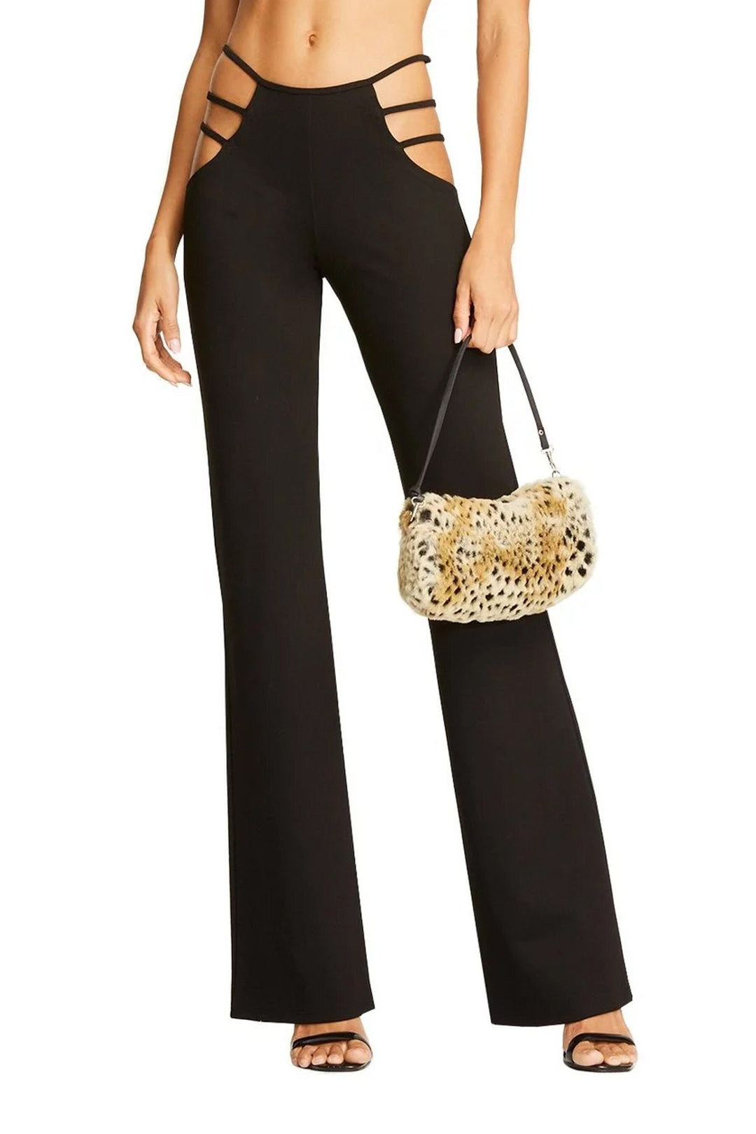 Flared High Waist Cut Out Waist Detailing Trousers, Available in Black & White