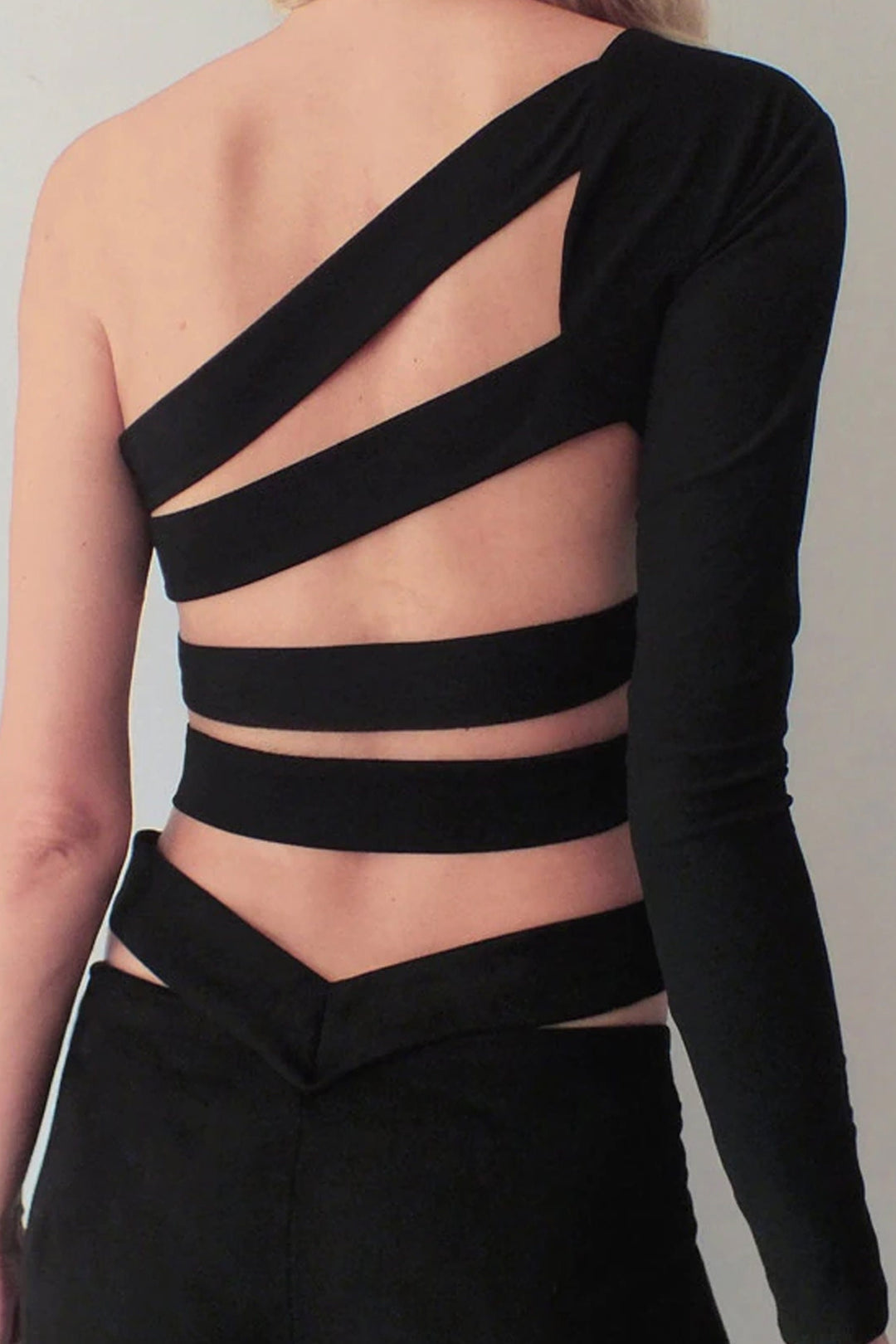 Black One Shoulder Backless Cut Out Crop Top